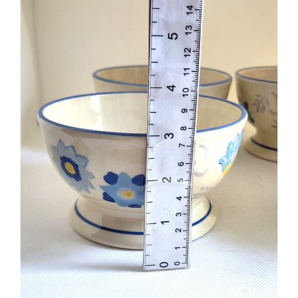 BOWLS-KIMBERLY HODGES-Hallmark-Cereal/Soup/Noodle-Blue-Light Cream-Footed-Set 4 - Picture 11 of 12